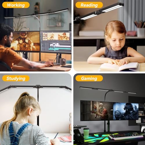 Black Adjustable LED Desk Lamp with Clamp & Remote, 4-Head Wide Light