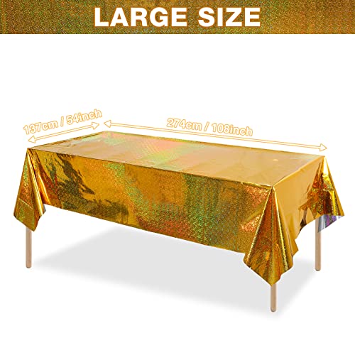 FunnyPars Gold Iridescent Plastic Tablecloth 54x108 Inches - Rectangular Party Decor