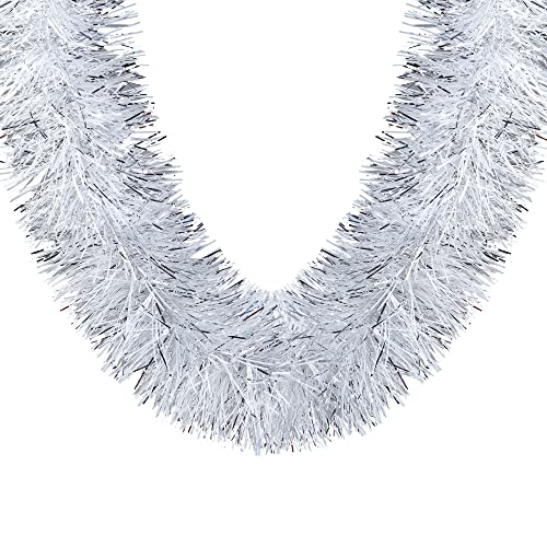 Sggvecsy 32.8Ft Christmas Tinsel Garland Xmas Tree Decorations Christmas Silver & White Metallic Twist Garland Ceiling Hanging Decorations for New Year Party Birthday Holiday Indoor Outdoor Supplies