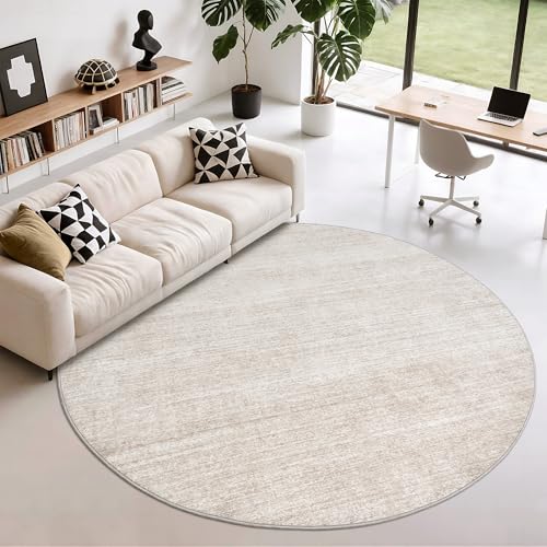 Valenrug 6ft Beige Round Washable Area Rug for Living Room - Lightweight & Non-Slip