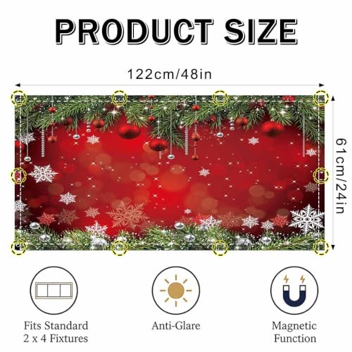 2Pcs Christmas Fluorescent Light Covers 4x2ft - Pine Themed, Magnetic Polyester