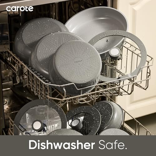 CAROTE 27pcs Ceramic Cookware Set Nonstick, Pots and Pans Set Non Stick, Non Toxic Cookware Detachable Handles, Dishwasher/Oven Safe, RV/Camping Cookware, Pan and Pot with Kitchen Utensils, Dark Gray