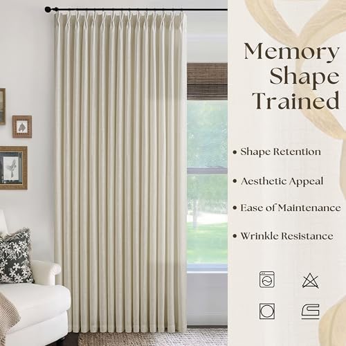Linen / 100W x 90L Extra Wide Pleated Curtain Panel - Rustic Linen Look