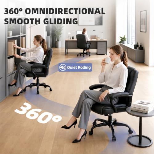 Black Executive Office Chair - PU Leather Desk Chair with Padded Arms