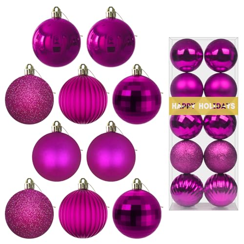 GameXcel Medium Fuchsia 2.5-Inch Christmas Tree Ornaments - Set of 10 Shatterproof Holiday Decorations