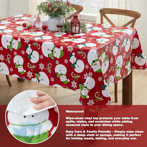 Newbridge 70 x 52 Inch Christmas Red Snowman Tablecloth with Flannel Backing