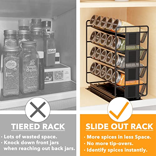 SpaceAid Pull Out Spice Rack Organizer with 20 Jars - Left Facing, Heavy Duty Kitchen Cabinet Storage