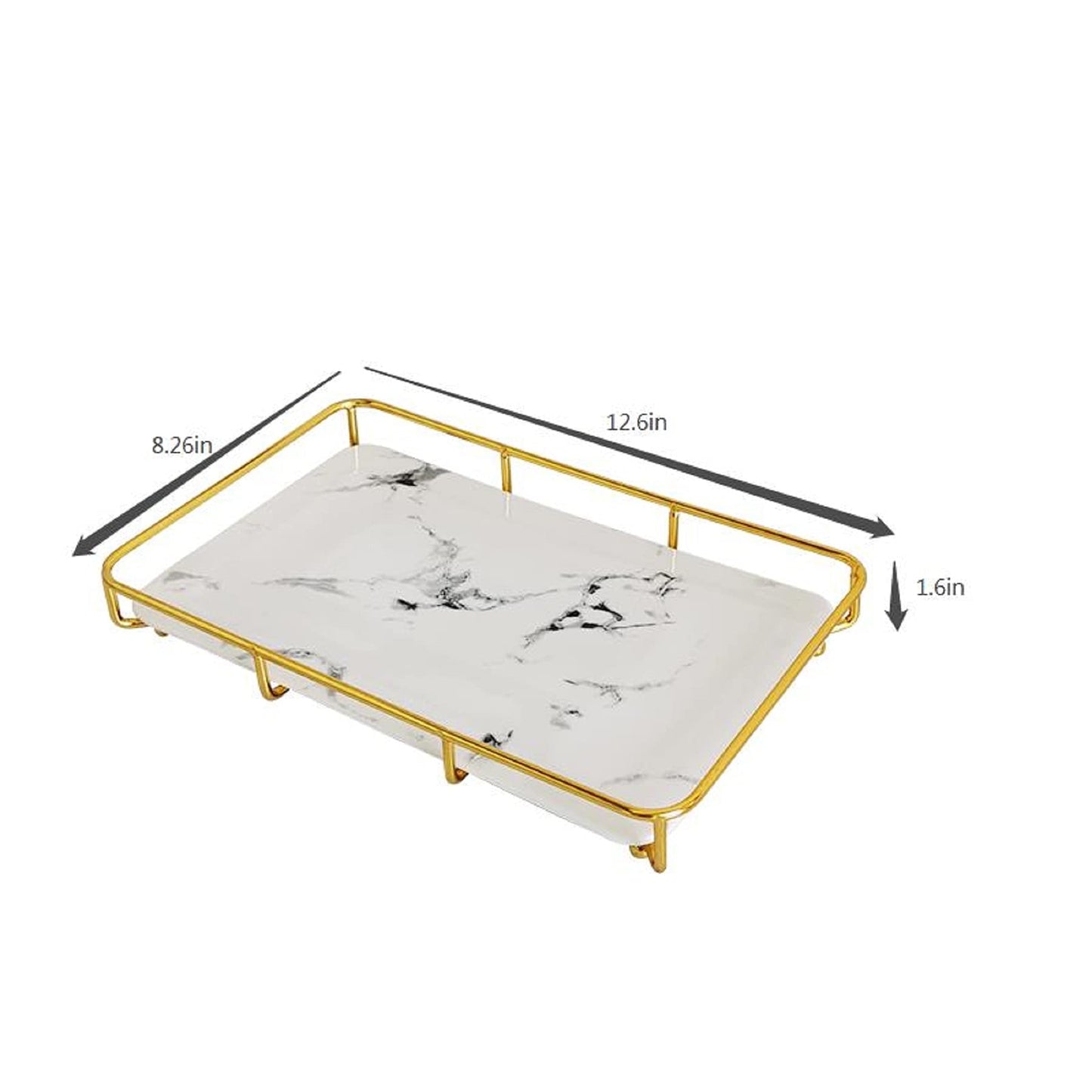 Dobbyby Vanity Tray Makeup Organizer Cosmetics Storage Bathroom Skincare Organizer Countertop Display Rack in Dresser Stainless Steel Shelf Marble Print Ceramic Trays