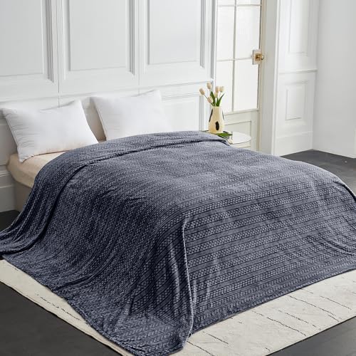 Oversized King Fleece Blanket 120x120 Inches Dark Grey Chain - Soft Cozy 3D Jacquard Bed Throw