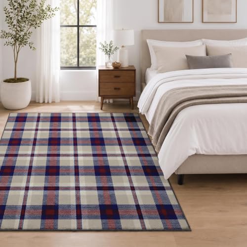 Zzzboro 5'x7' Plaid Tartan Washable Rug with Non-Slip Backing - Modern Home Decor