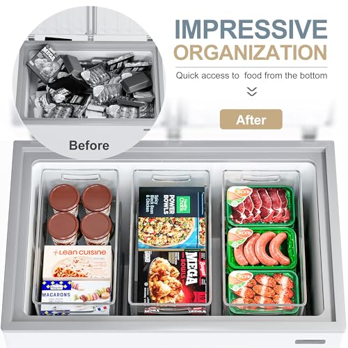 8 Pack Clear Freezer Organizer Bins with Handles - Stackable Food Storage Containers