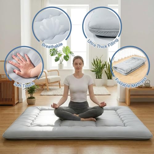 DUMOS Grey Twin Size Japanese Floor Mattress 4-Inch Thick Futon for Sleep & Lounge