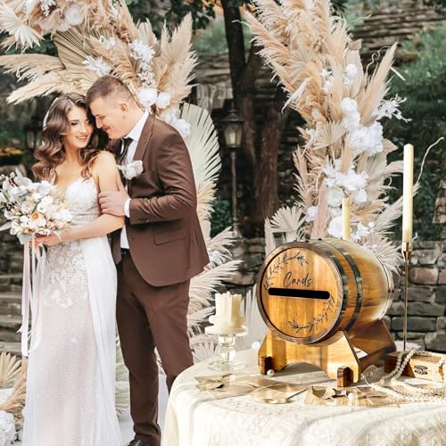 Multicolor Rustic Wooden Whiskey Barrel Card Box for Wedding with Base