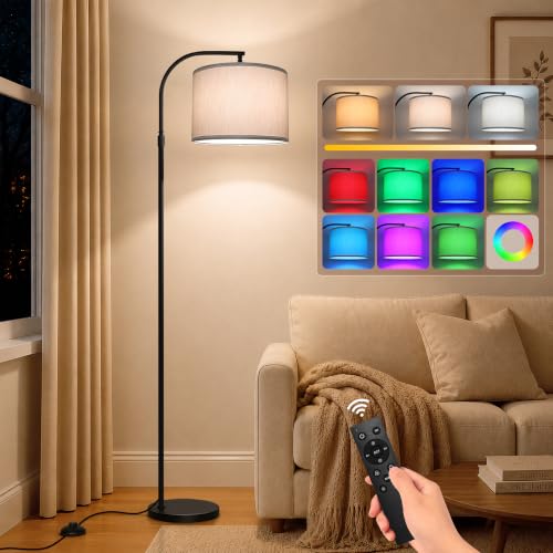 LED Floor Lamp with RGB & Adjustable Color Temperature - 65-71 Inches, Beige Flaxen Shade