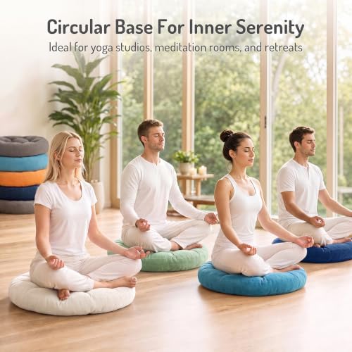 Beige 2-Pack Meditation Cushions Set of 2, 22 Inch Round Floor Pillows for Adults - Comfortable Support
