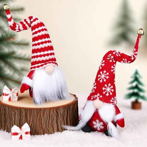 2PCS Christmas Gnomes Plush Decorations Handmade Christmas Elf Santa Gnomes Ornaments Xmas Decorations Gifts for Home Holiday Party Xmas Tiered Tray Decor