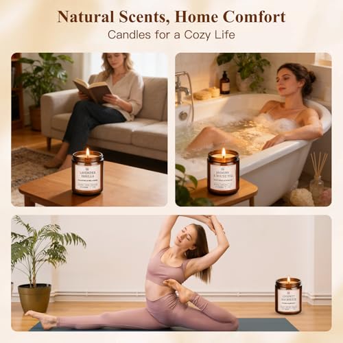 Scented Soy Candle Gift Set - 6 Fragrances, 42oz, Up to 300 Hours, Vanilla White Tea Sage Eucalyptus Sea Breeze Sandalwood