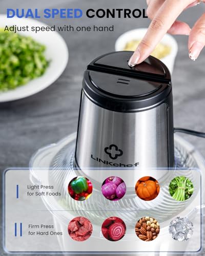 LINKChef 6-Cup Electric Food Processor & Chopper, Bright Silver & Black, 250W