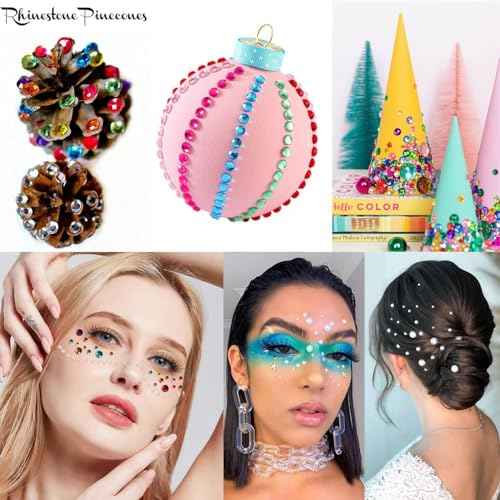 2100 Pcs Self Adhesive Rhinestones Face Gems Jewels for Makeup Pearl Eye Gems Stick On, Rainbow & Clear Flatback Rhinestones Pearl Stickers Hair Body Jewels Nail Art Christmas Craft Diy Festival Party