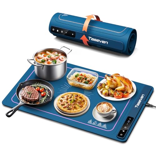 Taseven Blue Food Warming Mat with 7 Temp & 4H Timer, Kids Lock