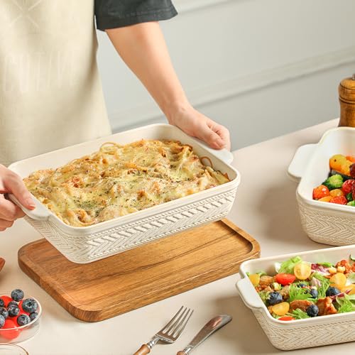 ArteBake Beige Ceramic Casserole Dish Set of 3 Oven-to-Table Bakeware
