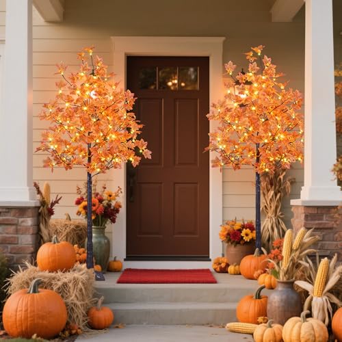2-Pack 6ft Lighted Maple Tree with 240 Warm White LED Indoor Outdoor Fall Decorations