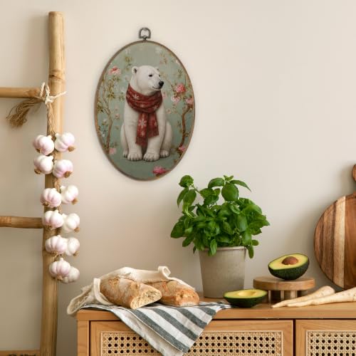 SHQIEUDH Chinoiserie Polar Bear Winter Christmas Oval Wall Art 8.6x11.4 - Bear Design