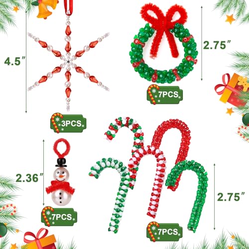 DIY Christmas Beaded Ornament Kits - Snowman, Wreath, Candy Cane & Snowflake Decorations, 24 pcs