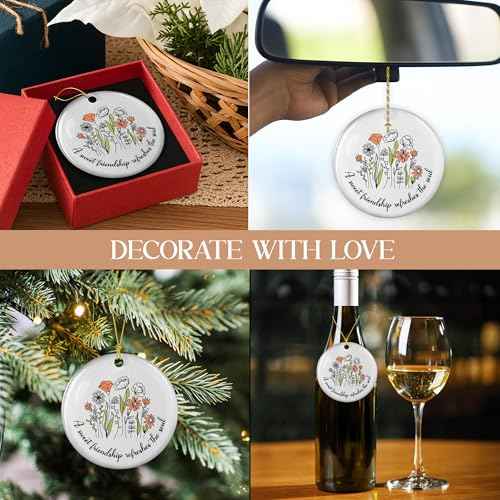 Wrappiness Friendship Ornament Gifts for Women - Christian Art Gifts for Best Friend, Besties, Sister Inspirational Ceramic Christmas Ornaments - A Sweet Friendship Refreshes The Soul Hanging D?cor