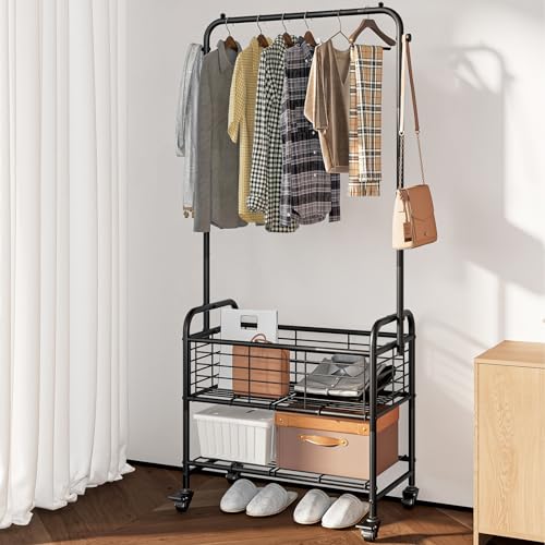 Laundry Cart with Wheels and Hanging Rack - Black, 1 Bag