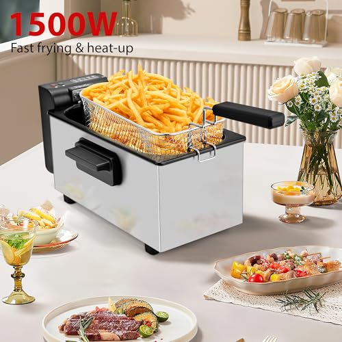 Pukomc 3L Deep Fryer with 1500W Adjustable Temperature and Viewing Lid