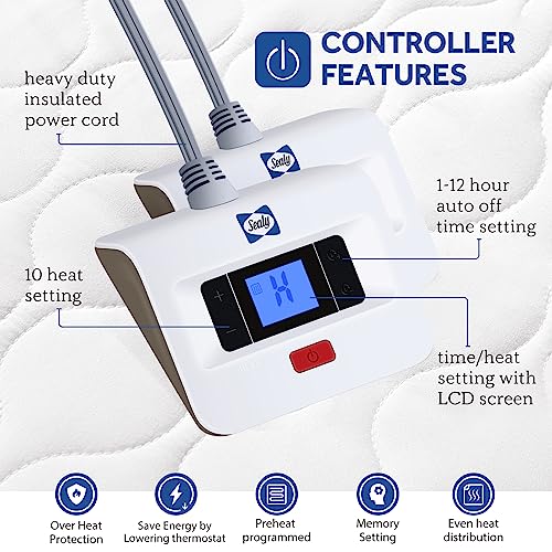Queen Size Heated Mattress Pad - Luxury Quilted Electric Bed Warmer - Sealy