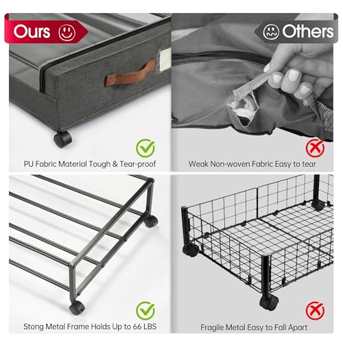 Yecaye Under Bed Storage with Wheels, 2Pack Containers, Underbed Shoe