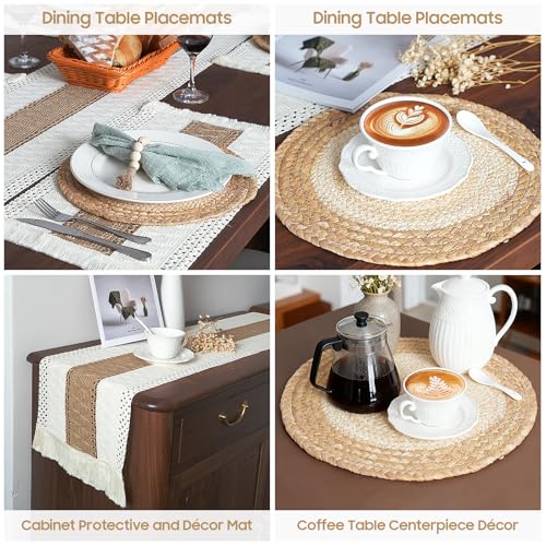 Natural Set of 4 Boho Woven Placemats, Charger Plates, Table Runner & Napkin Rings