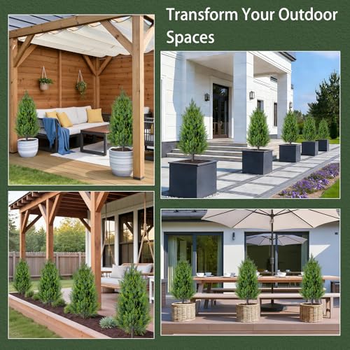 3FT Artificial Cedar Topiary Trees with Ground Spike - Realistic Faux Plants for Indoor Outdoor Porch Garden Set of 2 - Evergreen UV Resistant