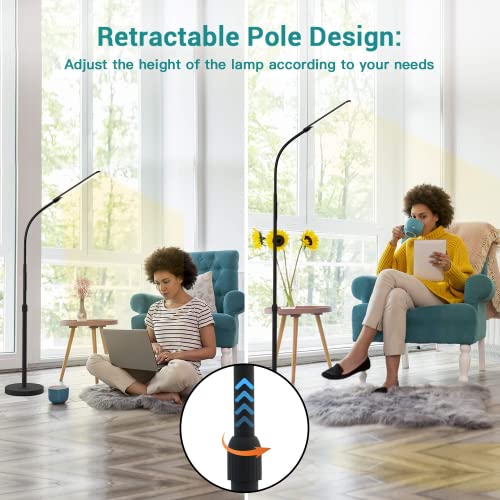 Black LED Floor Lamp with Adjustable Height & Remote Control - Modern Reading Light