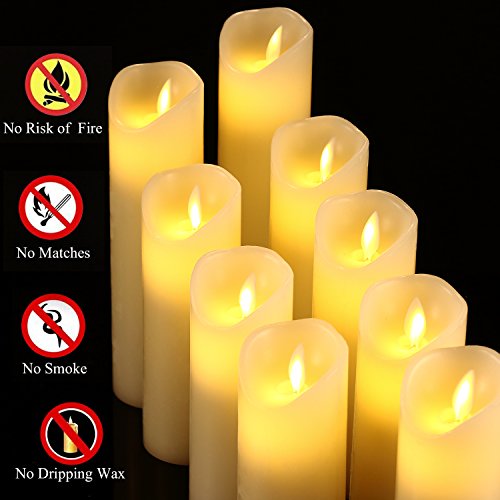 antizer Flameless Candles Set of 9 Ivory Dripless Real Wax Pillars