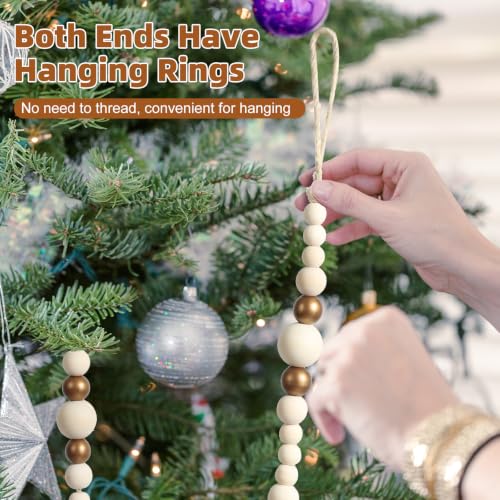 ZenNex 2 Pcs Christmas Wood Bead Garland 18.4Ft Rustic Boho