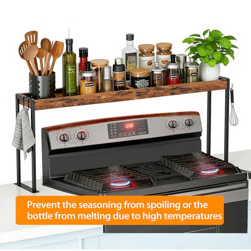 32.9-Inch Over Stove Spice Rack Shelf for 30-Inch Stovetop with Adjustable Height Rustic Brown & Black