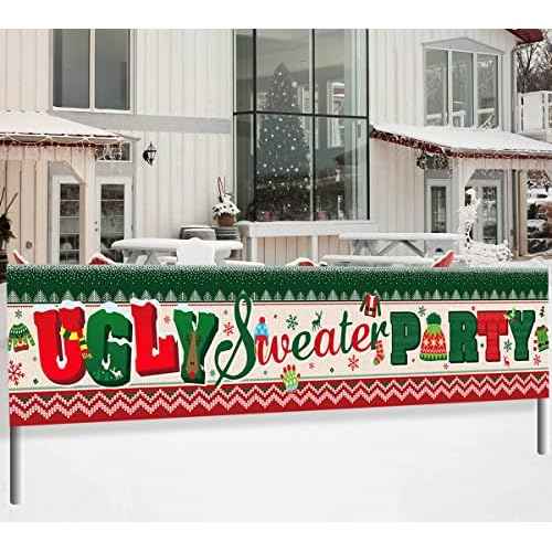 Ugly Sweater Party Decorations-Ugly Christmas Sweater Yard Sign Banner,Large Ugly Sweater Background Banner for Winter 2022 Xmas Supplies