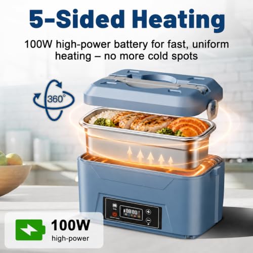 Usfock Blue Self-Heating Lunch Box 5.5 Cups Portable Food Warmer for Adults