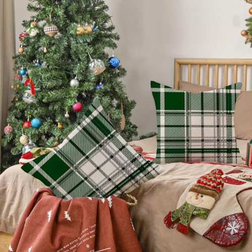 Green Christmas Pillow Covers 16x16 Inches - Pack of 2 Waterproof Holiday Decor
