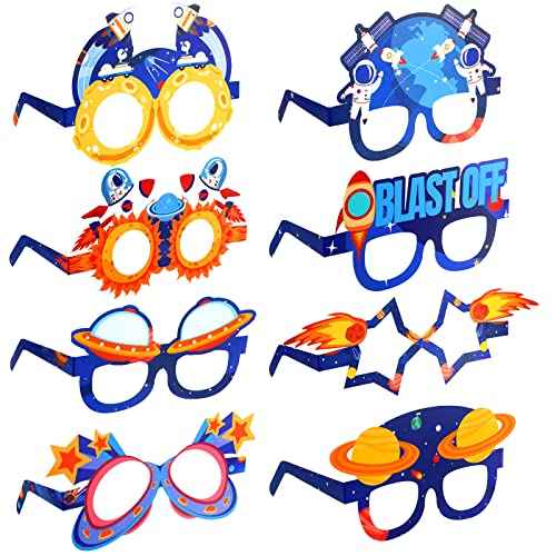 Woanger 32 Pcs Outer Space Paper Eyeglasses Space Birthday Decorations Supplies Space Party Favors Christmas Planet Space Themed Glasses Space Paper Glasses Photo Booth Props for Kids Boys Girls