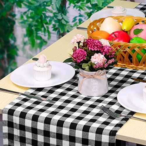 Buffalo Plaid Table Runner 14x72inch Classic Farmhouse Table Runner Black and White Buffalo Check Table Runner for Wedding Christmas Thanksgiving Family Dinner Party Decoration