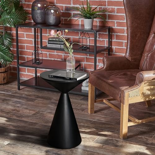Black Small Drink Table - Round Martini Side Table for Small Spaces