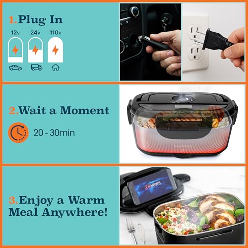 Black Electric Lunch Box 1.5L Portable Food Warmer 100W for Travel & Work