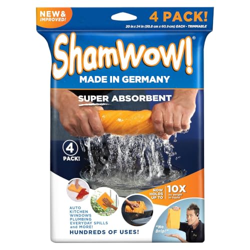 Orange ShamWow Shammy Cloth 4-Pack - Super Absorbent Kitchen & Cleaning Towels