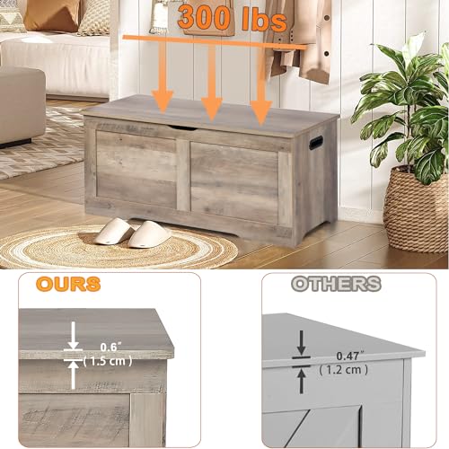 Grey Wooden Storage Chest with Lift Top – 39.4" Large Toy & Blanket Storage Bench