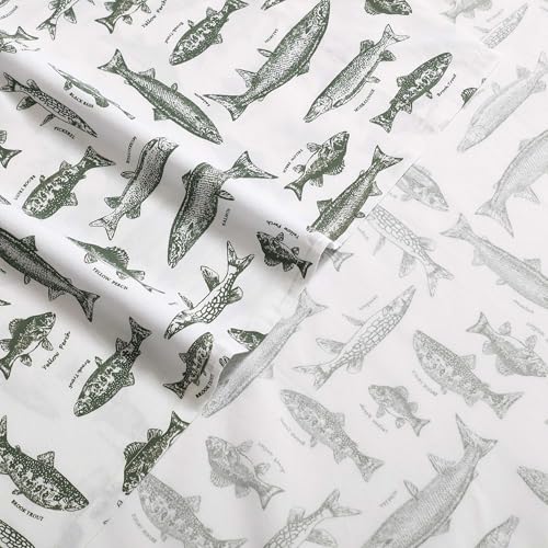 Eddie Bauer Twin Size Bed Sheet Set with Fitted Sheet & Pillowcase - Green