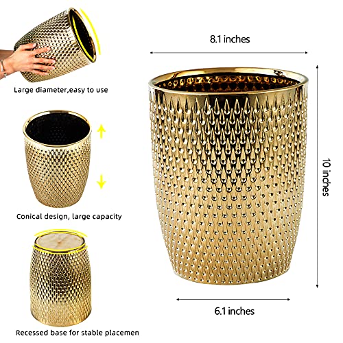 Modern Gold Ceramic Trash Can Wastebasket for Bathroom & Home Office - Compact & Stylish